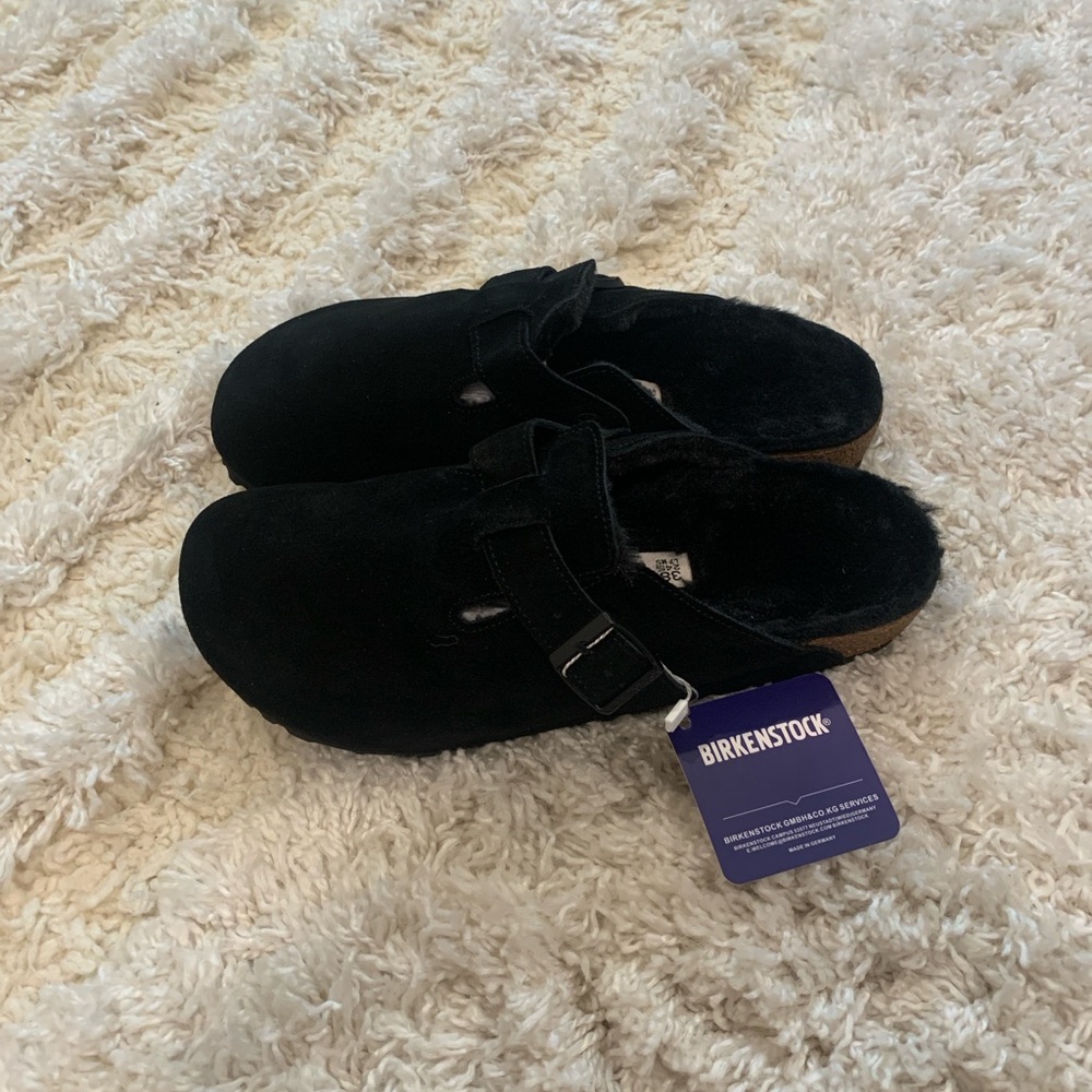 Birkenstock Boston Clogs Shearlings Black Woman’s Sizes 40 Narrow Foot